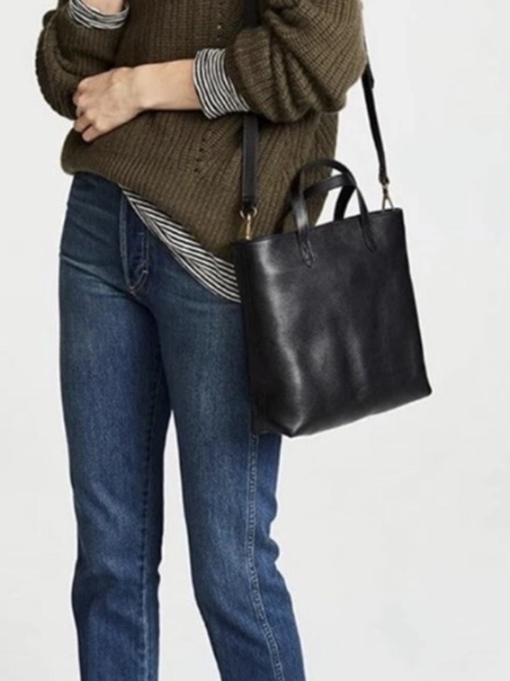 Madewell Black Zip-Top Transport Leather Tote